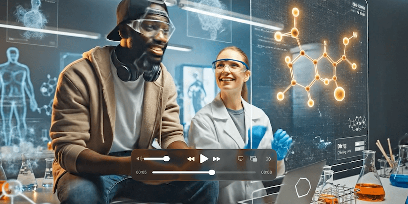 Animated visualization of a Scientific Visual Operating System for drug discovery — molecular structures, protein interactions, and AI-rendered scientific worlds running in real time