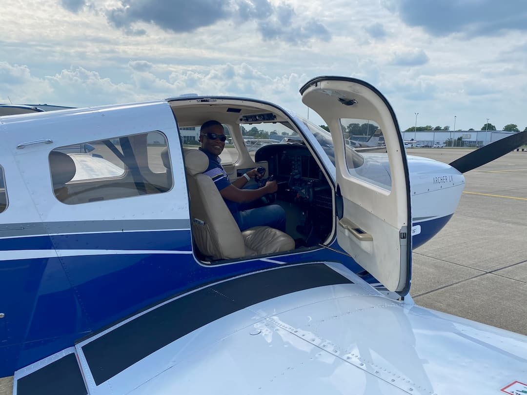Sheldon in the cockpit during flight training